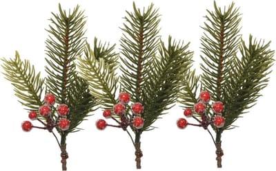 Decoris Kersttakken/dennentakken - 3x - groen met bessen - 21.5 cm