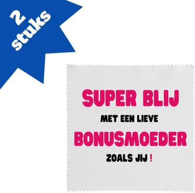 Akyol - super blij met een lieve bonusmoeder zoals jij brillendoekjes - Mama - de liefste bonusmoeder - moeder cadeautjes - moederdag - verjaardag - geschenk - kado - 17,8 bij 17,8 cm - 2 stuks