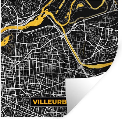 Muurstickers - Sticker Folie - Villeurbanne - Stadskaart – Plattegrond – Kaart – Frankrijk - 100x100 cm - Plakfolie - Muurstickers Kinderkamer - Zelfklevend Behang XXL - Zelfklevend behangpapier - Stickerfolie