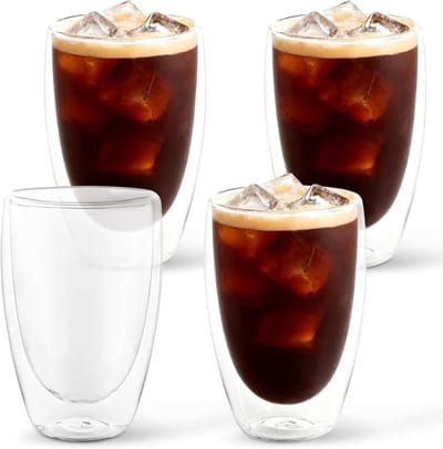 Set van 4 dubbelwandige latte macchiatglazen, 450 ml, borosilicaatglas, koffiekopjes, glas, espressokopjes, koffieglazen, theeglazen, ideaal voor ijskoffie, matcha en koffie
