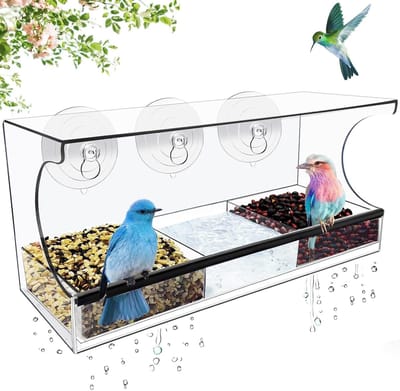 raamvogelvoederhuis met uitneembare voerbak voor achtertuin en buiten, groot vogelhuis voor kardinaalkuikens en meer.