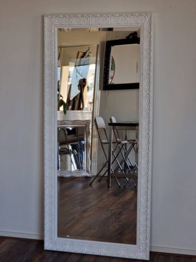Passpiegel wit in barok stijl - Sergio Hoogglans wit Buitenmaat 79x171 cm horizontaal of verticaal ophangen - Passpiegel voor slaapkamer, hal of overloop - Wandspiegel horizontaal in woonkamer boven dressoir of bank