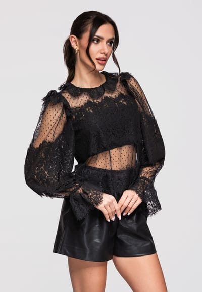 OMBRE Blouse - Slim Fit - Lange Mouw - Knopen Zwart S