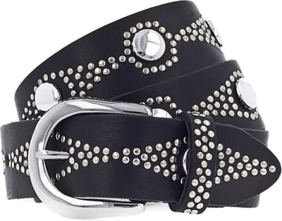 b.belt Leren Riem Nietengürtel W75 Black Zwart