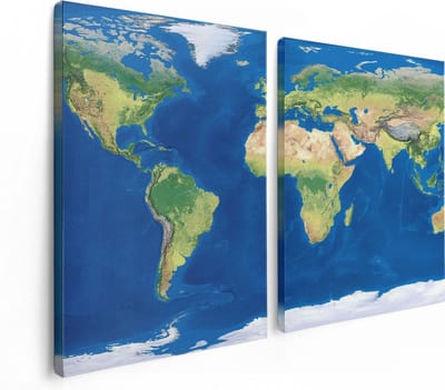 Artaza Canvas Schilderij Tweeluik Wereldkaart - 120x80 - Foto Op Canvas - Canvas Print