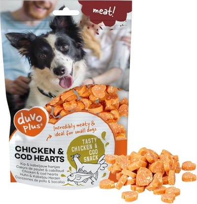 Duvo+ hondensnack Meat! kip & kabeljauw hartjes 180g