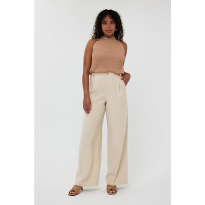 EsQualo Top Knitted Double V Lurex Praline Maat: XS | Mouwloze Tops Outlet | Dames | Beige