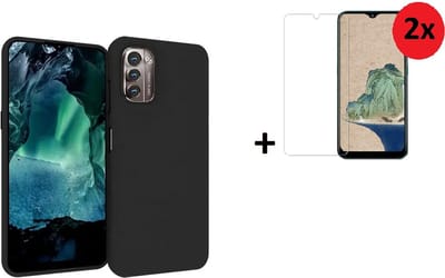MoDo hoesje geschikt voor Nokia G22 - Siliconen/TPU/Kunststof Back Cover - Zwart met 2x screenprotector