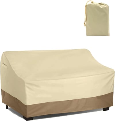 Tuinbankhoes - 147 x 83 x 79 cm - Dubbele tuinbankhoes - Bankhoes - Waterdichte tuinbankhoes - 210D Oxford stof - Winddicht - Waterdicht - Scheurvast - Beschermt tuinmeubelen effectief - Inclusief opbergtas - Beige