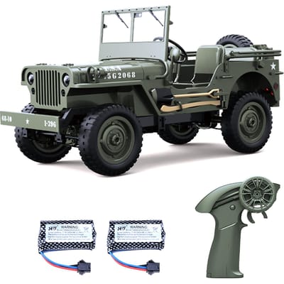 Afstandsbediening auto, 2.4Ghz 4WD Off Road Rock Crawler voertuig met verlichting, 1:10 All Terrain Elektrisch -2 legergroene kleur