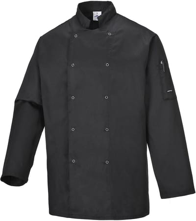 Portwest Suffolk Koksjas met drukknoopsluiting en lange mouw C833 - Zwart - XS