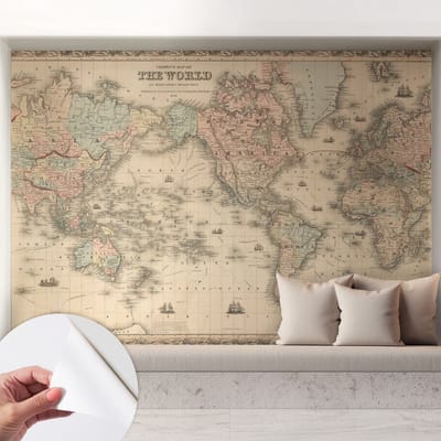Coloray Zelfklevend Behang - Historische kaart Stickerbehang op rol - 208x146 cm - Beige Zelfklevend Behang - Voor op kantoor, voor de hal, voor de woonkamer - Peel-and-stick techniek - Zelfklevend fotobehang