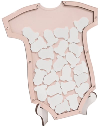 HOBI - Gastenboek kader roze romper 24 stuks 25 x 24 cm van hout baby shower
