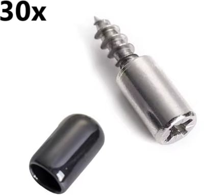 TLVX 30 stuks sterke Schroef + Zwart Rubber / Plankdragers / Kastschroeven voor plank / Glas / Glazen plaathouder / 30x Zelf tappende Kruiskop schroef en 30x rubber antislip / Kledingkast plank drager / Kastplank houder / Plank steun schroeven