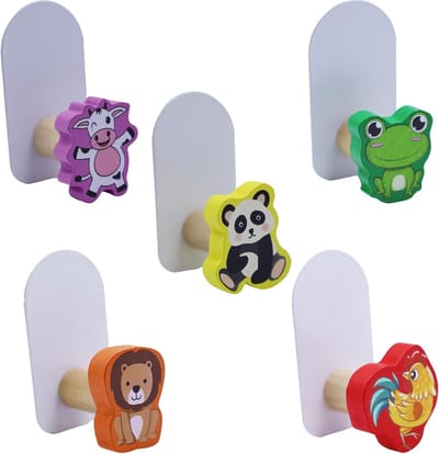 Dieren wandhaken voor kinderen, 5 stuks, zelfklevende haakjes voor kleding, handdoeken en accessoires zonder boren