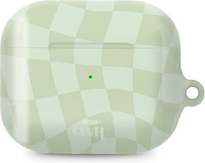 xoxo Wildhearts hoesje geschikt voor AirPods Pro - Pretty Pistache - Glossy - Ook als telefoonhoesje verkrijgbaar - schokbestendige case - koptelefoon hoesje - Glimmend - Beschermhoes met golvende blokjes - Golven - Groen