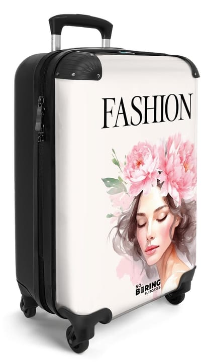 NoBoringSuitcases.com® - Handbagage koffer lichtgewicht - Reiskoffer trolley - Fashion - Vrouw met bloemenkroon - Reis rolkoffer met wieltjes - Carry on reistrolley op wielen - Luggage suitcase - 55x40x20 en 55x35x25 - Bagage 55 cm