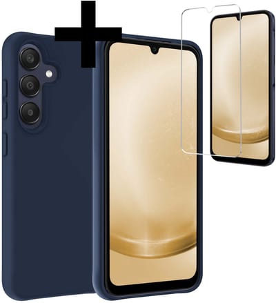 Hoesje - Met Screenprotector - Geschikt voor Samsung Galaxy A26 - Sterk & Shockproof - Back Cover - Siliconen Case - Telefoon Hoes - Telefoonhoesjes - Donkerblauw