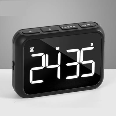 Digitale timer, oplaadbare LED-aftelwekker voor gebruik in de keuken, onder de douche en in de klas, met standaard, zwart (zwart)