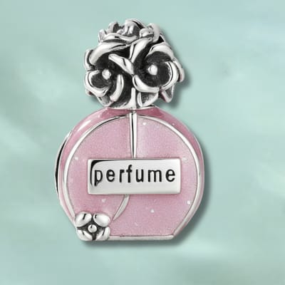 Fler® | Bedel | Past op populaire bedelarmbanden (standaard - 3mm) | Parfumfles Bedel | Hangbedel Charm | 925 sterling zilver | Roze & Zwarte emaille | Armband Kraal | Valentijnsdag Cadeau | Sinterklaas kado | Kerstcadeau | Verjaardagsgeschenk