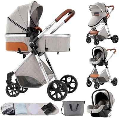 Luxe Kinderwagen - Buggy - Zilver - Opvouwbaar - Kinderwagens - Kinderwagen 3 in 1 - Met Wieg/Opzetstuk - Lichtgewicht