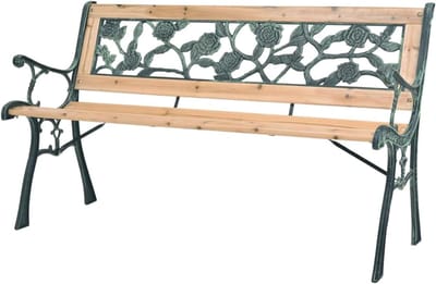 Tuinbank Hout - Parkbank Balkonbank - Buiten Zitten - Gietijzeren Frame - 122 cm - Bruin