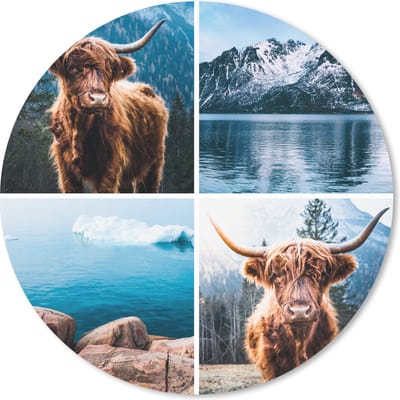 Muismat rond 20x20 cm - Mousepad Schotse hooglander - Berg - Collage - Ronde muismatten