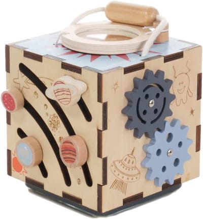 Houten Activiteiten Kubus - Educatief Speelgoed - Baby Ontwikkeling - Compact Formaat - 15x15x16 cm