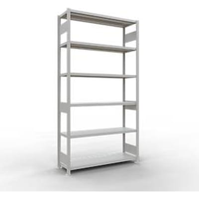 Schulte MULTIplus250 rekken zonder gereedschap, basisrek, 6 legborden, tot 250 kg per legbord, montage zonder gereedschap B 1300 x D 400 x H 2500, lichtgrijs