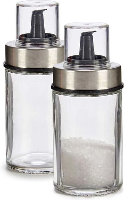 Vivalto Suikerpot Crystal - 2x - glas/rvs metaal - transparant/zilver - 12 cm - dispenser - luxe uitvoering