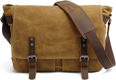 Tas – Schoudertas – Briefcase – Vintage Lederen Canvas Schoudertas Voor Heren – 14 Inch Laptopvak – Geel