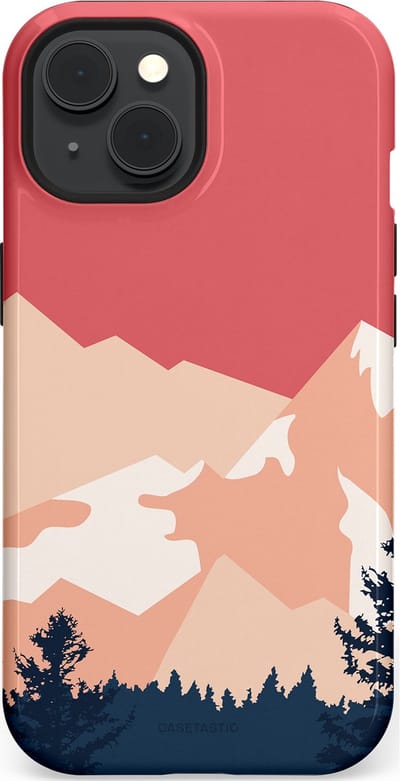 Casetastic hoesje geschikt voor Apple iPhone 15 - MagSafe - Dubbellaagse bescherming - Bergen bij stille toppen - Fashion Case - Koraal Donkergrijs Zand Perzik