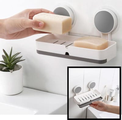 Zeepbakje - Hangende Dubbele zeephouder met zuignap - Zeepschaaltje 2 stuks zeep- Douche - Badkamer - Keuken - Toilet