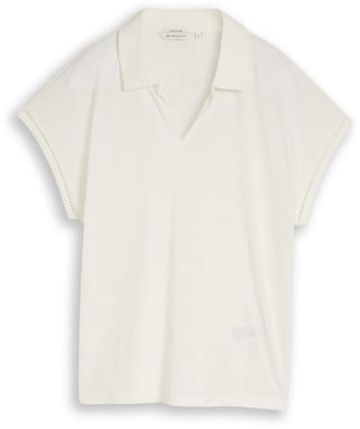 Tom Tailor - Dames polo - Maat XL - Vrouwen - wit - Vlas of linnen