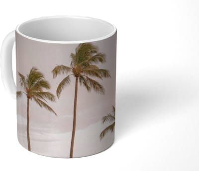 Mok - Koffiemok - Palmbomen - Zonsondergang - Roze - Mokken - 350 ML - Beker - Koffiemokken - Theemok
