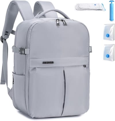 Ruime 25L Reistas met Handbagage Formaat 40x30x20cm voor Laptop tot 15.6 inch, Waterdichte en Antidiefstal Rugzak met 2 Vacuümzakken voor School en Werk, Grijs