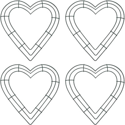 4 stuks draadkrans frame ringen 25,4 cm metalen krans vorm voor ambachten bloemen voor bruiloft feest verjaardag decoratie, donkergroen hartvormig