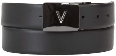 VALENTINO Leren riem Mast Plaque Buckle Belt W115 Nero / Blu zwart donkerblauw
