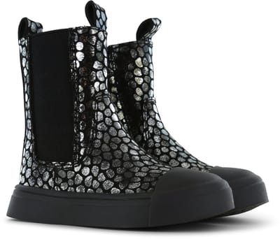 Shoesme Zwart-Zilveren Chelseaboot - Laarzen Kinderen - Meisjes - Old Silver Black - Microfiber leer - Maat 24