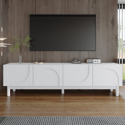 MODFU - TV-Meubel - 4 Deuren En Legplanken - Greeploos Modern Design - Voor De Woonkamer - MDF En Spaanplaat - Wit - 169 X 34 X 45,5 Cm