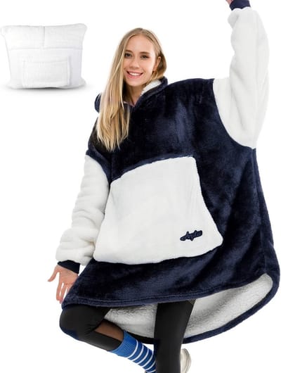 Oversized Draagbare Dekendeken met Capuchon van Zacht Fluweel en Warm Sherpa