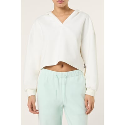 FILA Mezzana Loose Cropped V-neck Scuba Hoodie Egret Maat: XS | Hoodies Outlet | Dames | Wit
