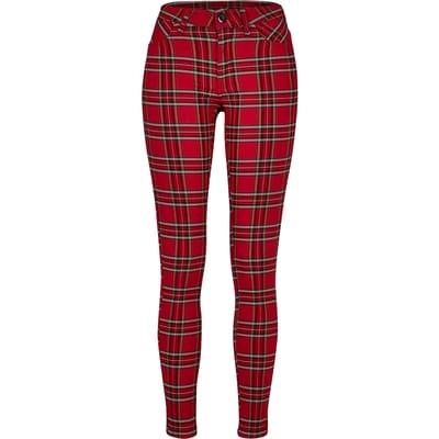 Urban Classics - Tartan Skinny jeans - Taille, 32 inch - Rood/Zwart