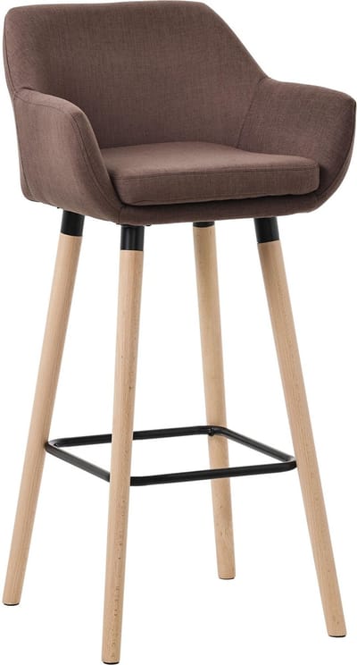CLP Grant Barkruk - Met rugleuning - Voetsteun - houten frame - tot 150 kg belastbaar - Stof - koffie/natura