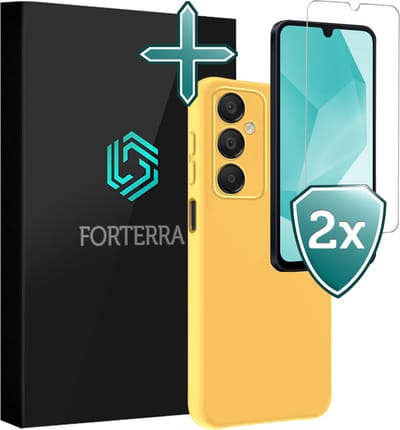 Hoesje Met 2x Screenprotector - Geschikt voor Samsung Galaxy A16 - Sterk & Shockproof - Telefoon Hoes - Back Cover - Siliconen Case - Geel