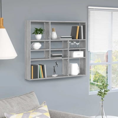 vidaXL - Wandschap - 90x16x78 - cm - bewerkt - hout - grijs - sonoma - eikenkleurig