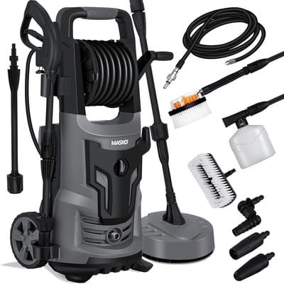Hogedrukreiniger 2200 Watt met Slanghaspel en Accessoireset voor Auto's, Tuin en Terrassen