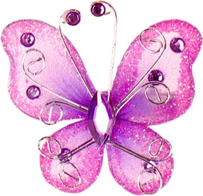 Haarklemmetje Vlinder Lilapaars met Organza, Steentjes en Glitters - 6x5cm