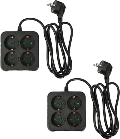 Benson Stekkerdoos 4-voudig - 2x - geaard - zwart - 150 cm - stekkerdozen - verlengsnoeren