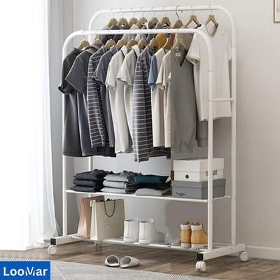 Loomar Kledingrek - Kledingkast - Kledingkasten slaapkamer - schoenenkast – Schoenenrek - garderobekast – Metaal - Wit